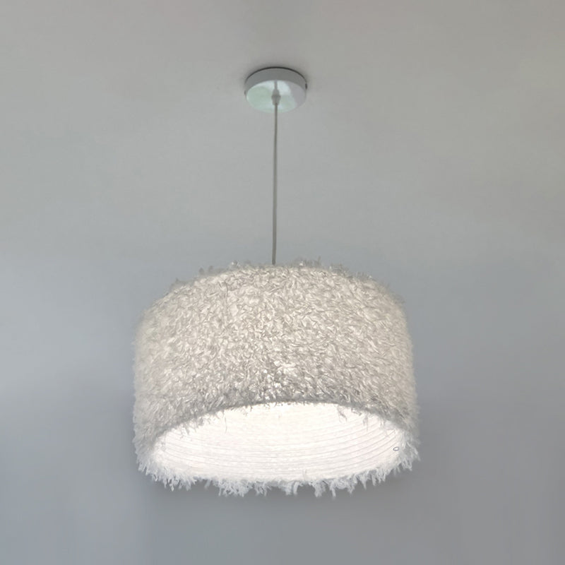Nordic 1 Bulb Ceiling Suspension Lamp Pink/White Cylindrical/Drum Drop Pendant with Feather Shade, 5.5"/8"/14" W Clearhalo 'Ceiling Lights' 'Modern Pendants' 'Modern' 'Pendant Lights' 'Pendants' Lighting' 1986743
