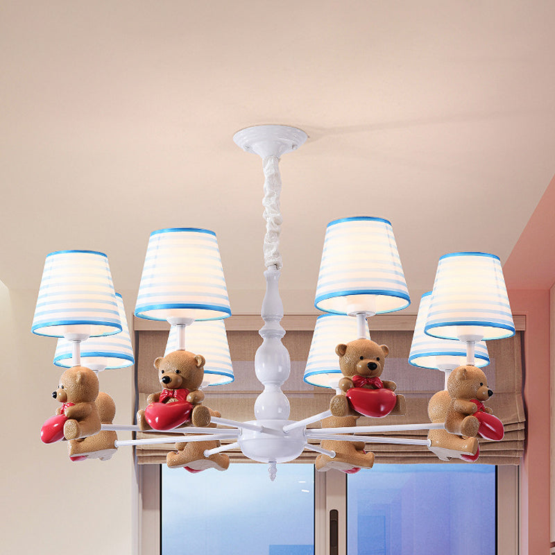 Cartoon Tapered Shade Hanging Lamp Fixture Fabric Chandelier in Brown for Living Room 8 Brown Clearhalo 'Ceiling Lights' 'Chandeliers' Lighting' options 198686_ff4d53fb-43d8-48cb-9a72-5a90c9381092