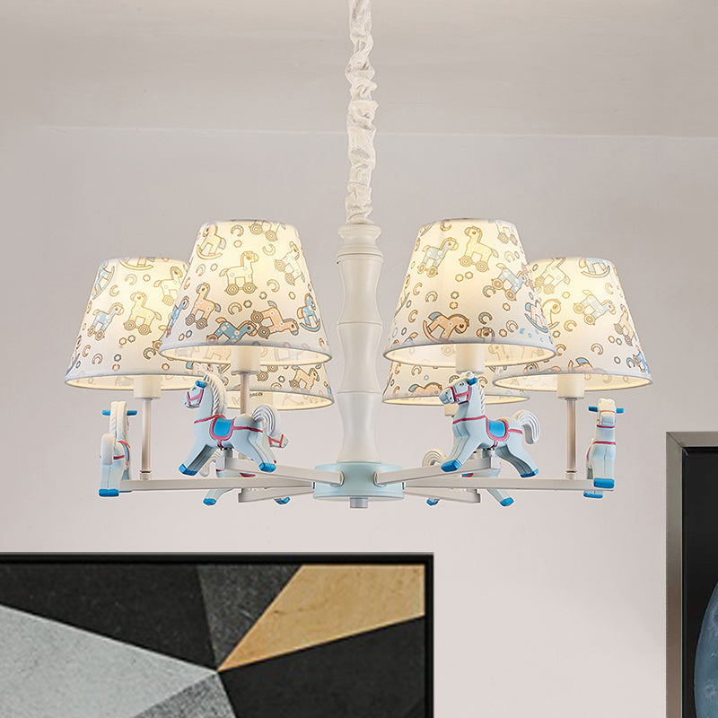 Fabric Tapered Shade Hanging Ceiling Lamp Cartoon Pendant Lighting for Kid Bedroom 6 Blue Clearhalo 'Ceiling Lights' 'Chandeliers' Lighting' options 198787_9717c441-0c65-4fb0-97ab-f9a8c0ee4c29