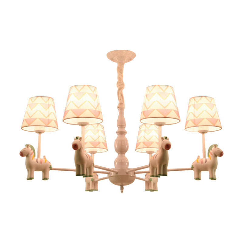 Pink Tapered Shade Hanging Chandelier Cartoon Fabric Pendant Light for Bedroom Clearhalo 'Ceiling Lights' 'Chandeliers' Lighting' options 198829