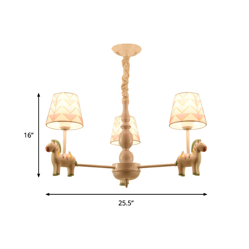 Pink Tapered Shade Hanging Chandelier Cartoon Fabric Pendant Light for Bedroom Clearhalo 'Ceiling Lights' 'Chandeliers' Lighting' options 198834