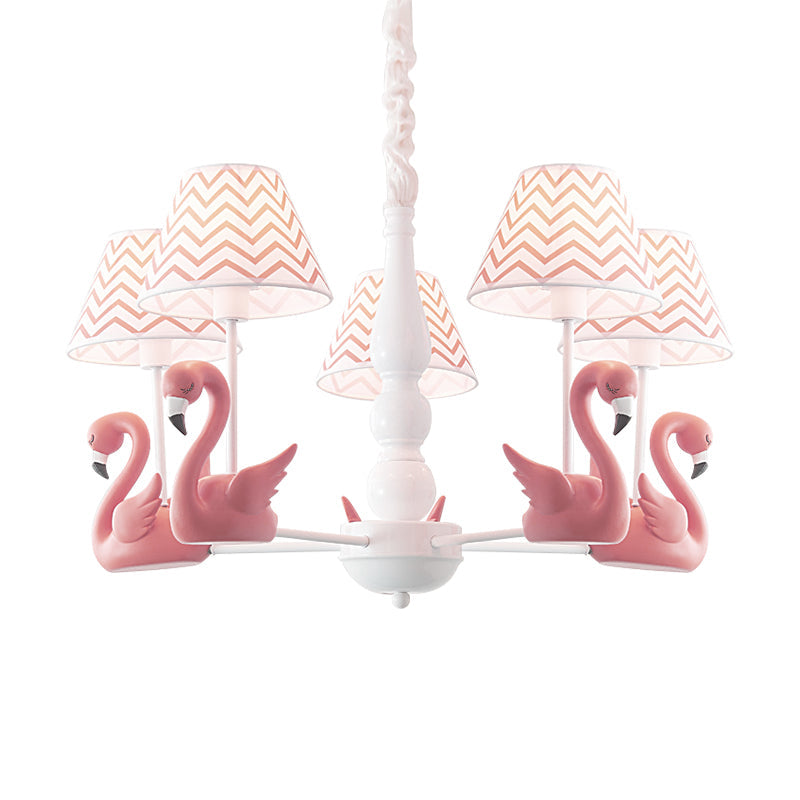 Modern Zig Zag Hanging Lamp with Swan Fabric 5 Lights Pendant Light Fixture for Living Room Clearhalo 'Ceiling Lights' 'Chandeliers' Lighting' options 198909