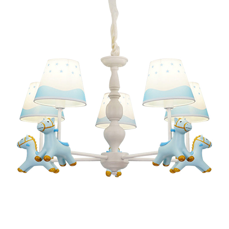 Living Room Tapered Shade Hanging Lamp with Horse Fixture Fabric Art Deco Chandelier Clearhalo 'Ceiling Lights' 'Chandeliers' Lighting' options 198937