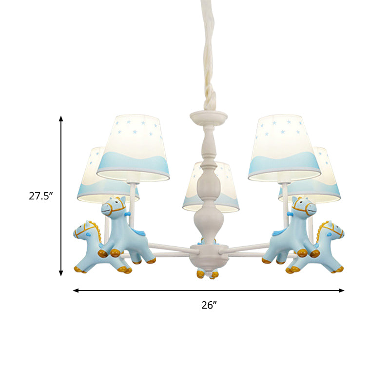 Living Room Tapered Shade Hanging Lamp with Horse Fixture Fabric Art Deco Chandelier Clearhalo 'Ceiling Lights' 'Chandeliers' Lighting' options 198938