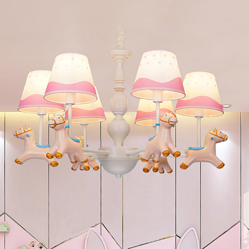 Living Room Tapered Shade Hanging Lamp with Horse Fixture Fabric Art Deco Chandelier 6.0 Pink Clearhalo 'Ceiling Lights' 'Chandeliers' Lighting' options 198939_0e6c7dfb-4e86-48c8-8f5c-6fb89458eeef
