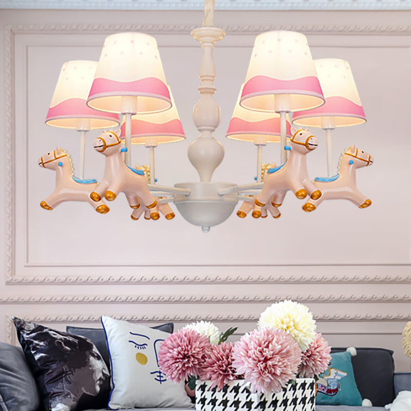 Living Room Tapered Shade Hanging Lamp with Horse Fixture Fabric Art Deco Chandelier Clearhalo 'Ceiling Lights' 'Chandeliers' Lighting' options 198940