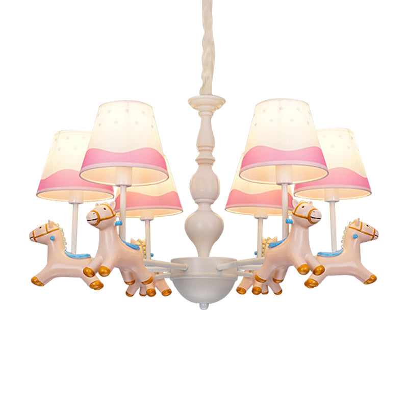 Living Room Tapered Shade Hanging Lamp with Horse Fixture Fabric Art Deco Chandelier Clearhalo 'Ceiling Lights' 'Chandeliers' Lighting' options 198941