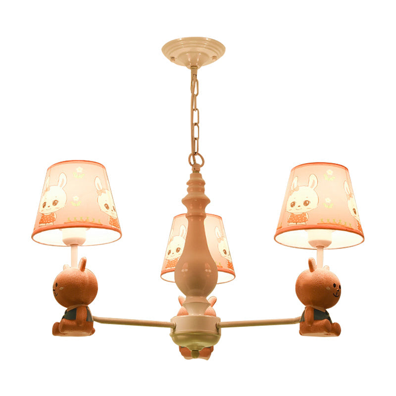 Fabric Tapered Shade Hanging Ceiling Lamp Cartoon Hanging Pendant Lights in Pink for Kindergarten Clearhalo 'Ceiling Lights' 'Chandeliers' Lighting' options 199025