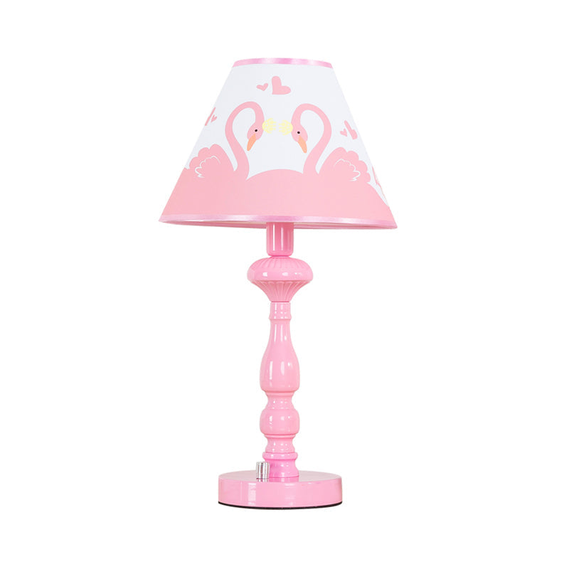 Pink Tapered Shade Desk Light One Head Modern Stylish Fabric Study Light for Girls Bedroom Clearhalo 'Lamps' 'Table Lamps' Lighting' 199285