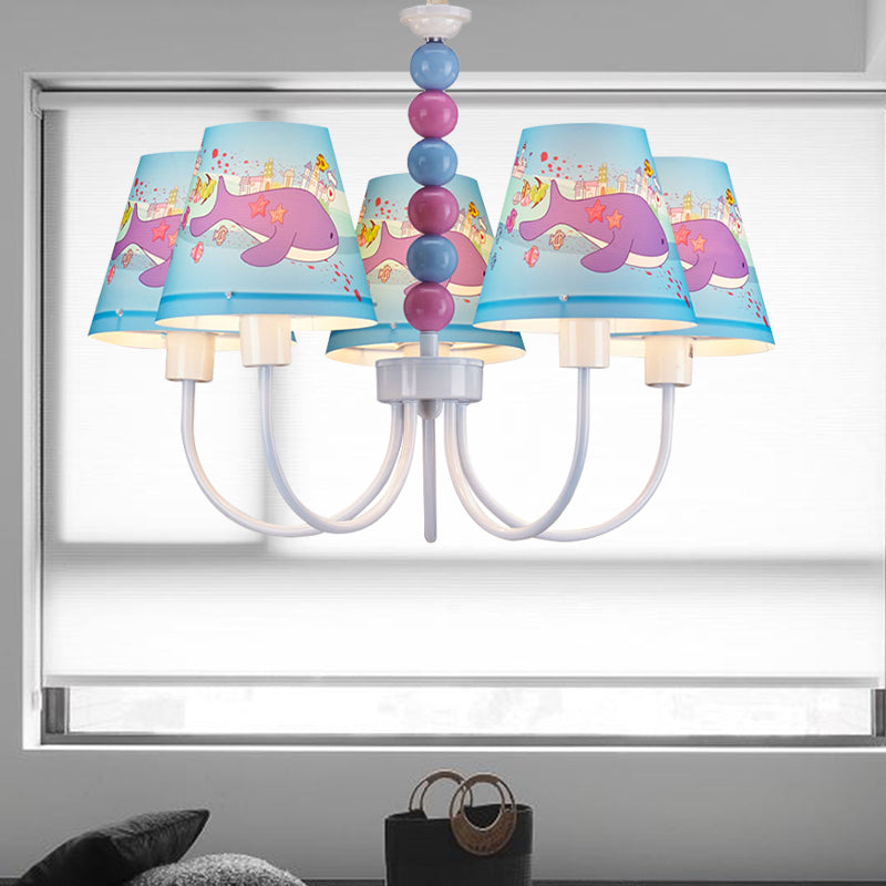 Cartoon Dolphin Chandelier 5 Lights Metal Hanging Lamp in Blue for Boys Girls Room Clearhalo 'Ceiling Lights' 'Chandeliers' Lighting' options 199433
