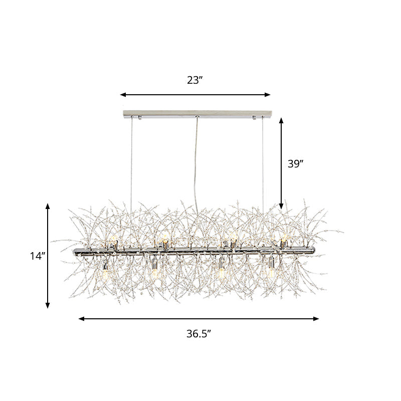 Metal Linear Island Light 12 Lights Pretty Modern Island Lamp in Silver for Dining Room Clearhalo 'Ceiling Lights' 'Island Lights' Lighting' 199545