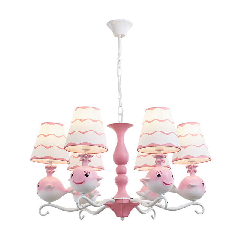 Designer Tapered Shade Hanging Ceiling Lamp with Animal 6 Lights Fabric Hanging Chandelier for Bedroom Clearhalo 'Ceiling Lights' 'Chandeliers' Lighting' options 199554