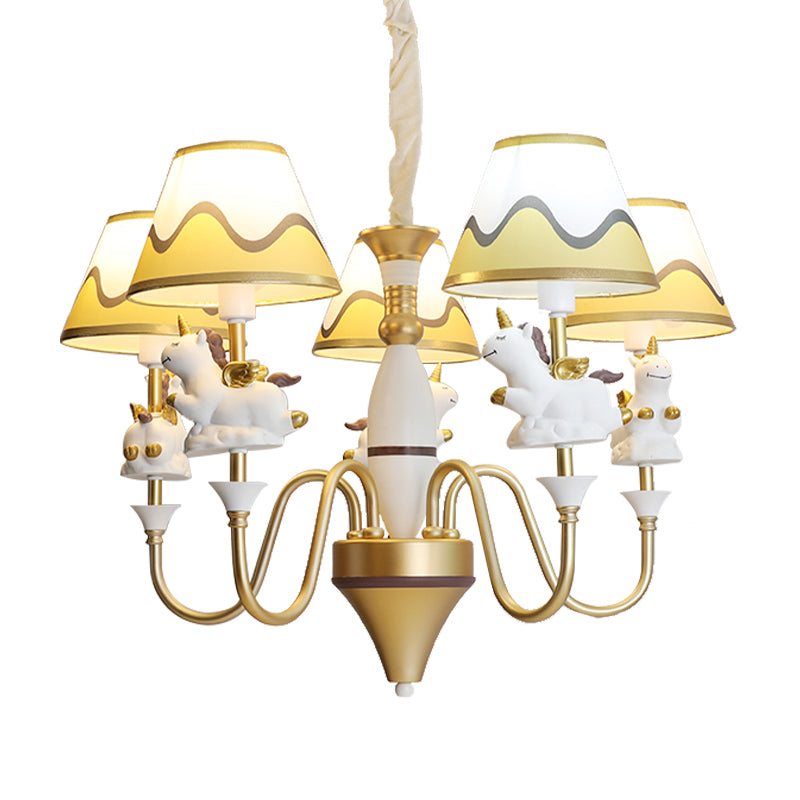 Bedroom Tapered Shade Hanging Lights Metal 5 Lights Cartoon Unicorn Chandelier in Blue/Gold/Pink Clearhalo 'Ceiling Lights' 'Chandeliers' Lighting' options 199586