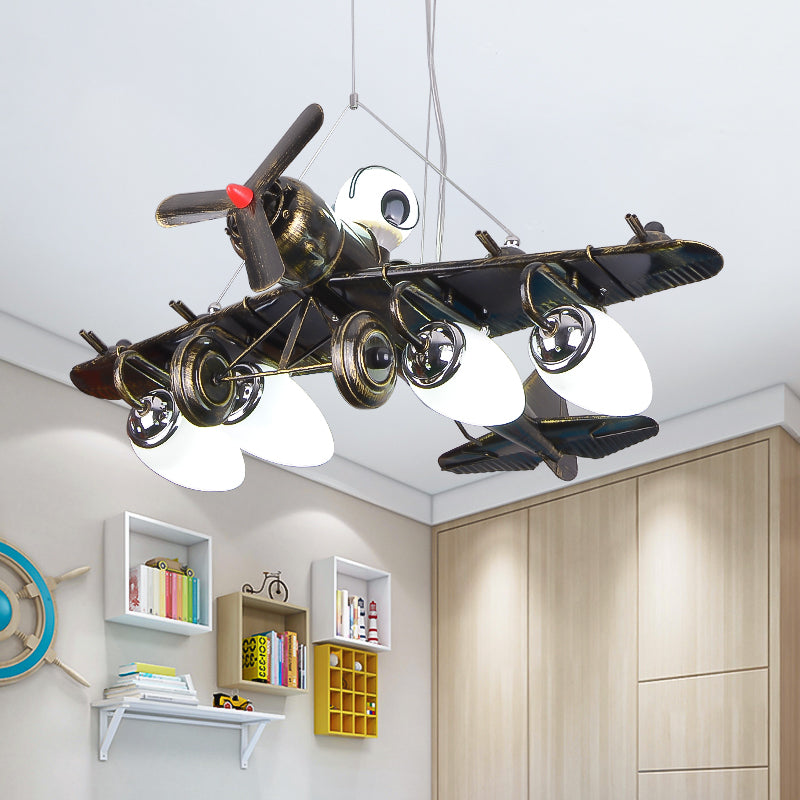 Modern Fighter Plane Hanging Lights Metal Chandelier in Bronze for Kid Bedroom Bronze 18.5" Clearhalo 'Ceiling Lights' 'Chandeliers' Lighting' options 199696_686306f4-0f5b-4c74-9d86-7bd620860259