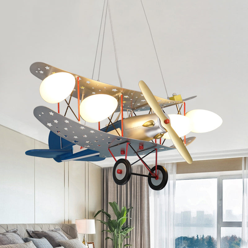 Chic Plane Hanging Lights Metal 4 Lights Chandelier in Blue for Living Room Nursing Room Clearhalo 'Ceiling Lights' 'Chandeliers' Lighting' options 199778