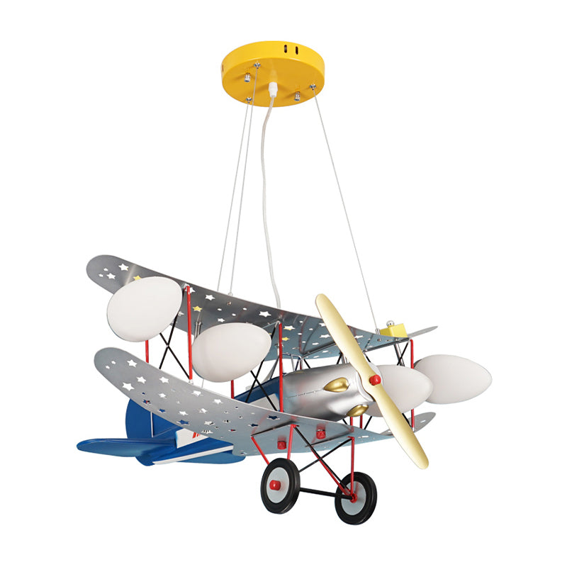 Chic Plane Hanging Lights Metal 4 Lights Chandelier in Blue for Living Room Nursing Room Clearhalo 'Ceiling Lights' 'Chandeliers' Lighting' options 199779