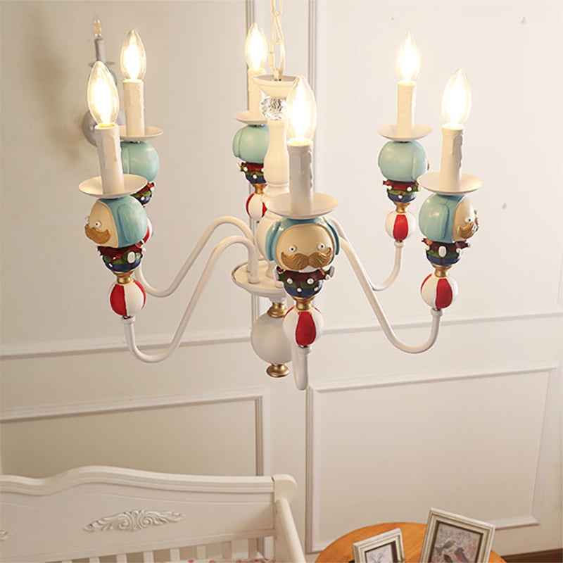 Nordic Candle Hanging Chandelier Metal Blue and White Pendant Light for Dining Room Blue Clearhalo 'Ceiling Lights' 'Chandeliers' Lighting' options 199896_74e05374-7653-4134-af7c-cc1d9c324be0