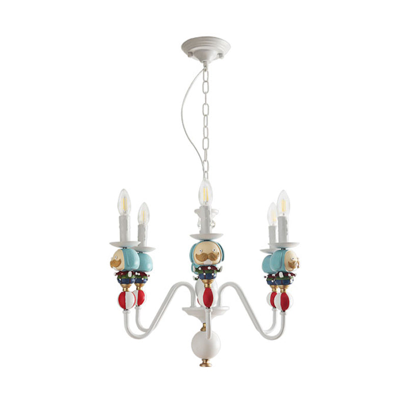 Nordic Candle Hanging Chandelier Metal Blue and White Pendant Light for Dining Room Clearhalo 'Ceiling Lights' 'Chandeliers' Lighting' options 199898