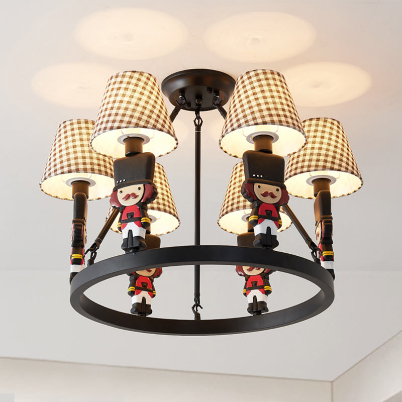 Living Room Tapered Shade Hanging Lamp Fixture Fabric 6 Lights Nordic Chandelier Brown Clearhalo 'Ceiling Lights' 'Chandeliers' Lighting' options 200291_b52d9692-5382-4529-ab0a-c265dcd99f83