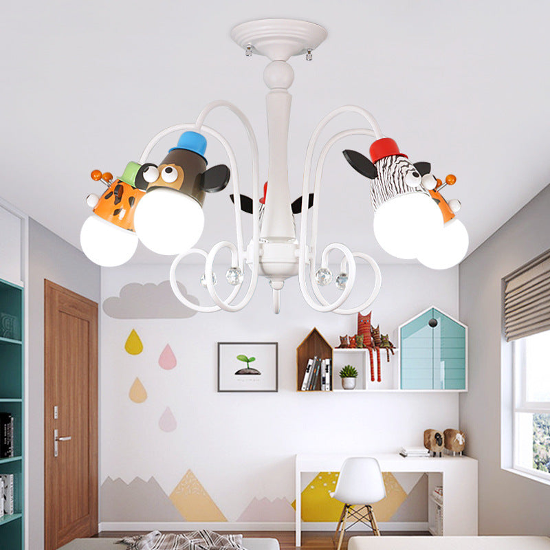 Kid Bedroom Animal Hanging Lights Metal Cartoon White Hanging Light Fixtures Clearhalo 'Ceiling Lights' 'Chandeliers' Lighting' options 200397