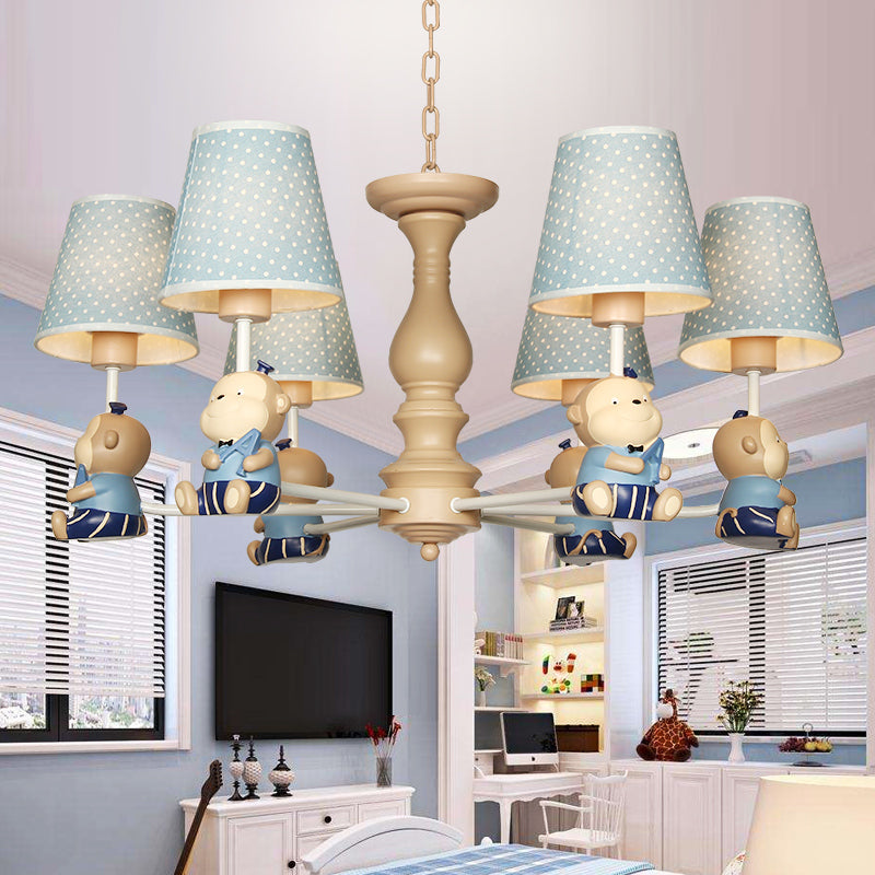 Animal-Themed Monkey Hanging Light Fabric and Resin Hanging Chandelier in Blue for Bedroom Clearhalo 'Ceiling Lights' 'Chandeliers' Lighting' options 200431