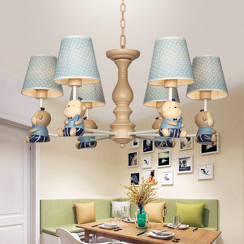 Animal-Themed Monkey Hanging Light Fabric and Resin Hanging Chandelier in Blue for Bedroom Clearhalo 'Ceiling Lights' 'Chandeliers' Lighting' options 200432