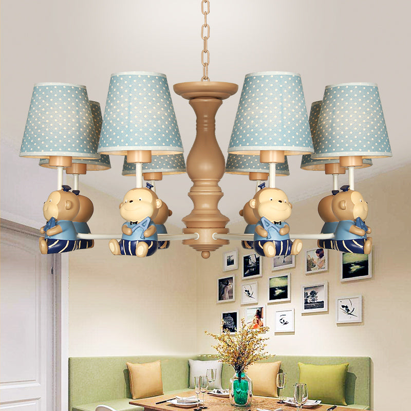 Animal-Themed Monkey Hanging Light Fabric and Resin Hanging Chandelier in Blue for Bedroom Clearhalo 'Ceiling Lights' 'Chandeliers' Lighting' options 200435