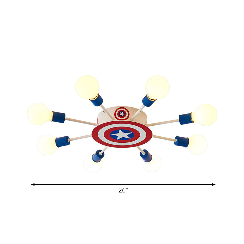 American Style Round Ceiling Light Metal Red and Blue Flush Mount Ceiling Light for Bedroom Clearhalo 'Ceiling Lights' 'Close To Ceiling Lights' 'Close to ceiling' 'Semi-flushmount' Lighting' 200464