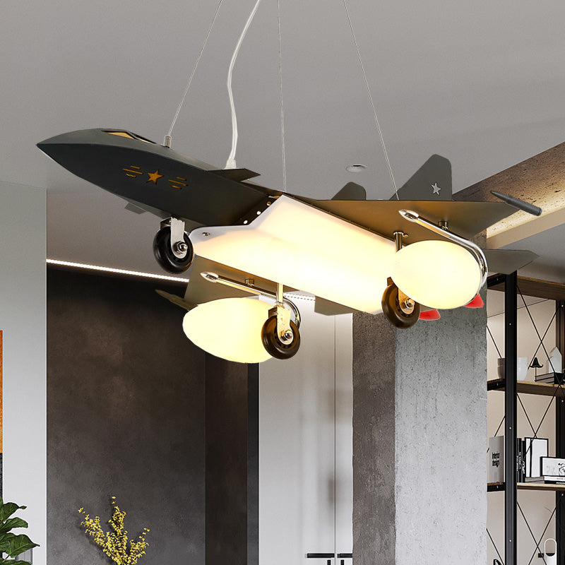 Nordic Fighter Plane Chandelier Metal Hanging Ceiling Lamp in Black for Dining Room Black Clearhalo 'Ceiling Lights' 'Chandeliers' Lighting' options 200494_9d6d6b6d-0a89-4fae-b2ff-014841bca8c8