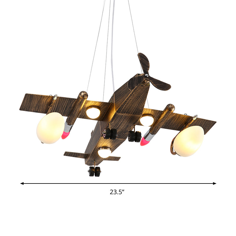Modern Fighter Plane Hanging Chandelier Wooden Hanging Ceiling Lamp in Bronze for Bedroom Clearhalo 'Ceiling Lights' 'Chandeliers' Lighting' options 200655