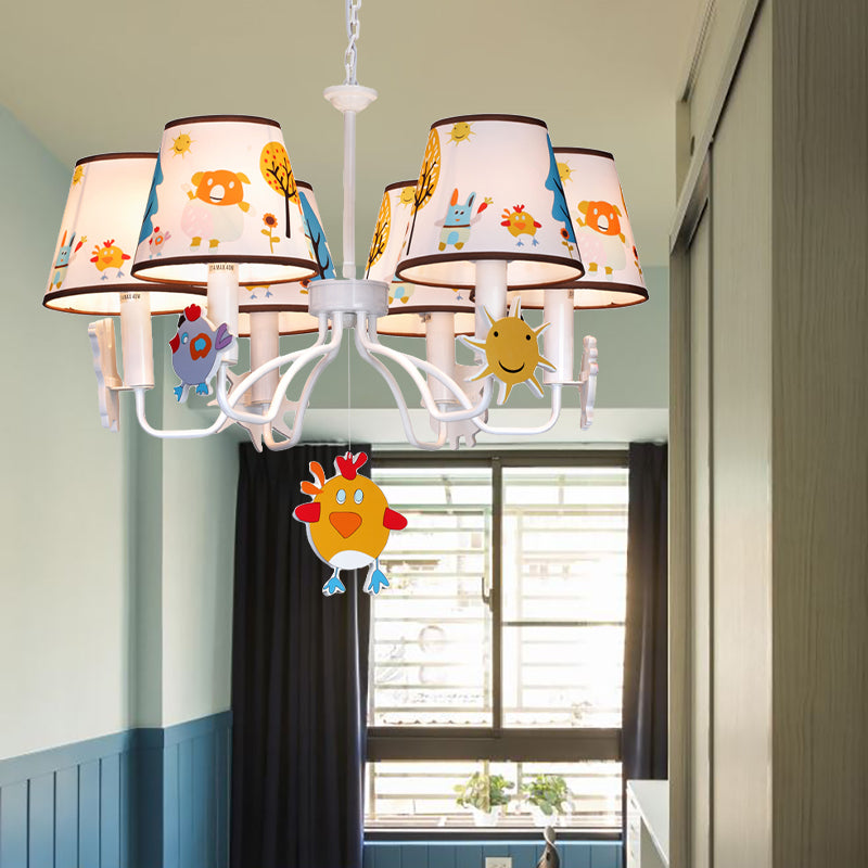 Fabric Tapered Shade Hanging Lights Cartoon Hanging Ceiling Lamp in White for Bedroom 6 White Clearhalo 'Ceiling Lights' 'Chandeliers' Lighting' options 200669_0ffed686-fd59-424e-b330-a091b8700547