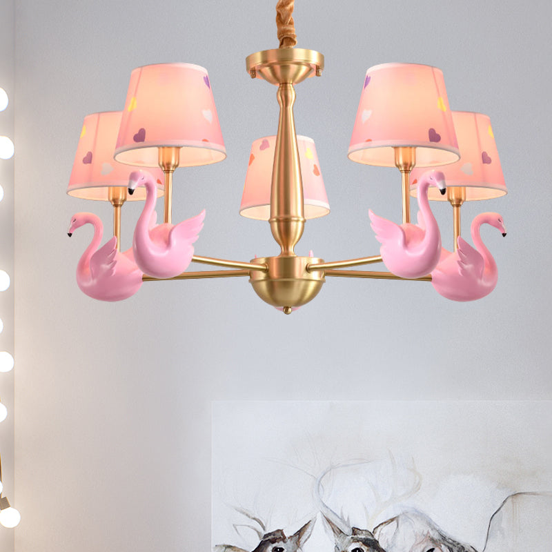 Kindergarten Swan Hanging Chandelier Fabric Art Deco Hanging Pendant Lights 5 Pink Clearhalo 'Ceiling Lights' 'Chandeliers' Lighting' options 200801_357a2bd1-17b6-41ac-baf1-4d97c6190975