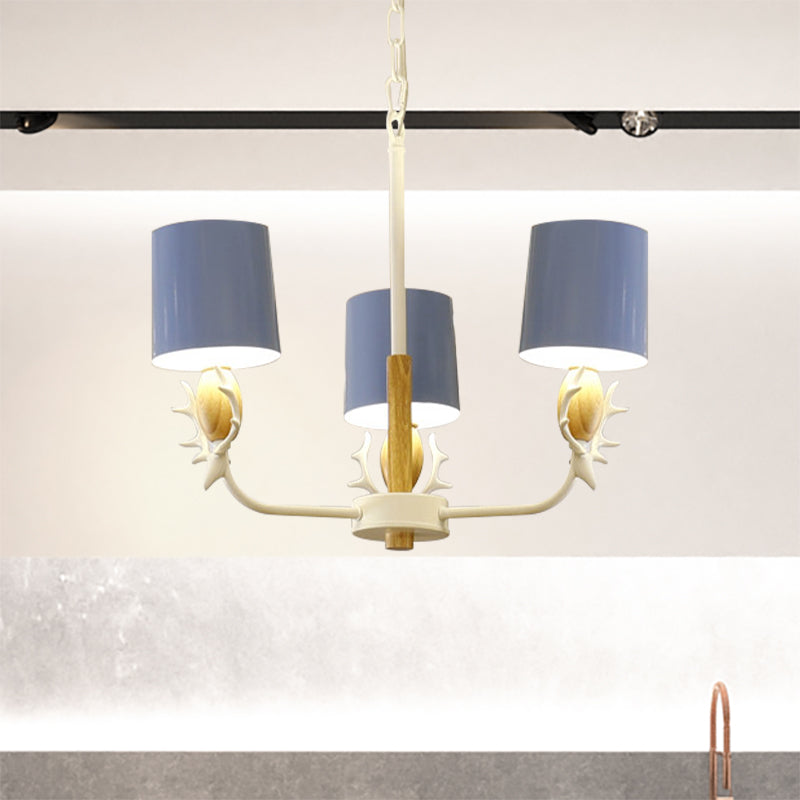 Scandinavian Deer Horn Hanging Lights Metal Wood Chandelier Light for Living Room 3 Blue Clearhalo 'Ceiling Lights' 'Chandeliers' Lighting' options 200859_9a14ba12-39e0-437b-b1bb-68e85c908616