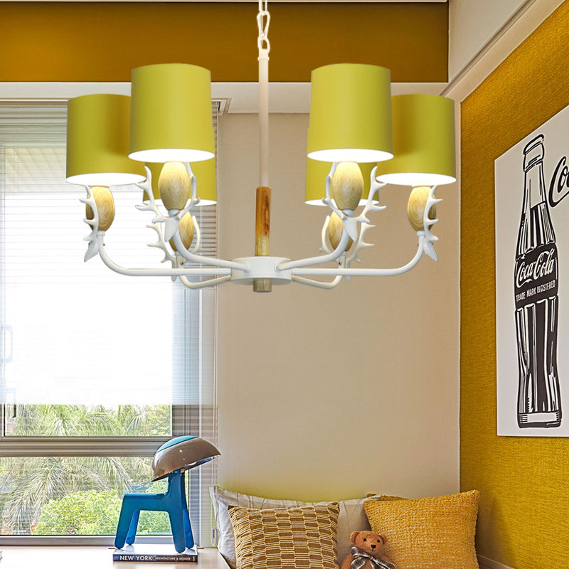 Scandinavian Deer Horn Hanging Lights Metal Wood Chandelier Light for Living Room 6 Yellow Clearhalo 'Ceiling Lights' 'Chandeliers' Lighting' options 200883_99120cf9-550c-4d05-bed9-fb6778b63def