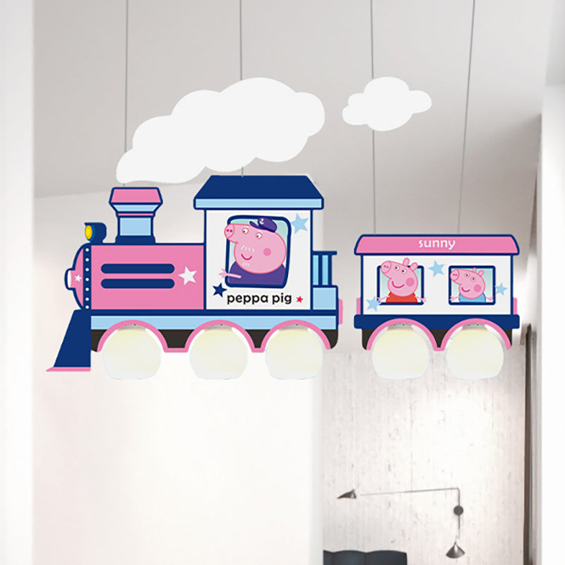 Cartoon Train Hanging Pendant Lights Metal Hanging Lamp in Blue for Kid Bedroom Clearhalo 'Ceiling Lights' 'Chandeliers' Lighting' options 200901
