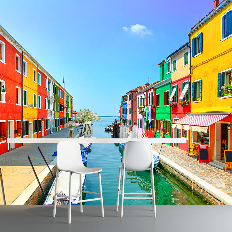 Boat on the Canal Mural Wallpaper Contemporary Water-Proof House Interior Wall Art, Made to Measure Clearhalo 'Wall Decor' 'Wall Mural' 2009039