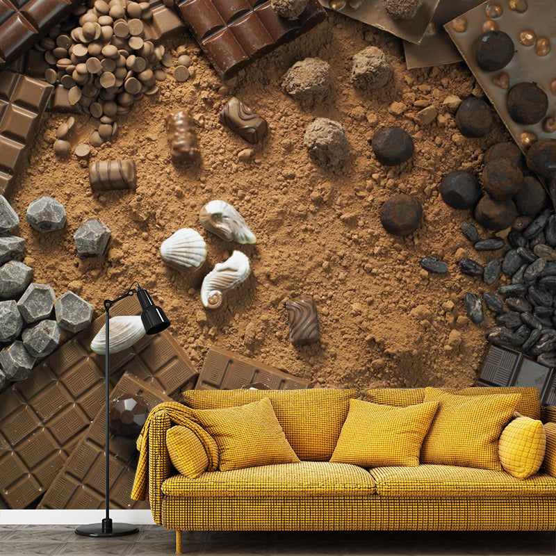 Light Color Chocolate Mural Stain Resistant Contemporary Dessert Shop Wall Covering Clearhalo 'Wall Decor' 'Wall Mural' 2009764