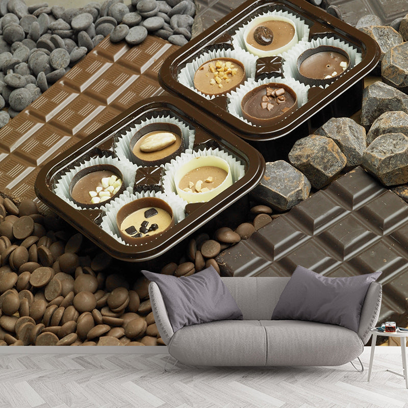 Light Color Chocolate Mural Stain Resistant Contemporary Dessert Shop Wall Covering Brown Clearhalo 'Wall Decor' 'Wall Mural' 2009768