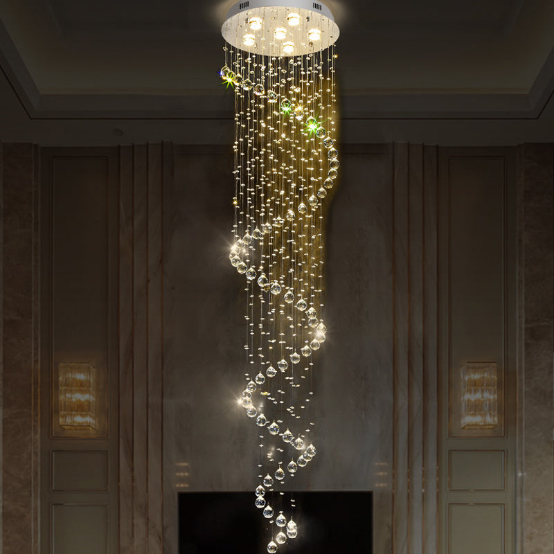 Cut Crystal Spiral Flushmount Lighting Modern 1/3/6-Head Ceiling Flush Light in Stainless Steel for Living Room 6 Stainless-Steel Clearhalo 'Ceiling Lights' 'Close To Ceiling Lights' 'Close to ceiling' 'Flush mount' Lighting' 2009865