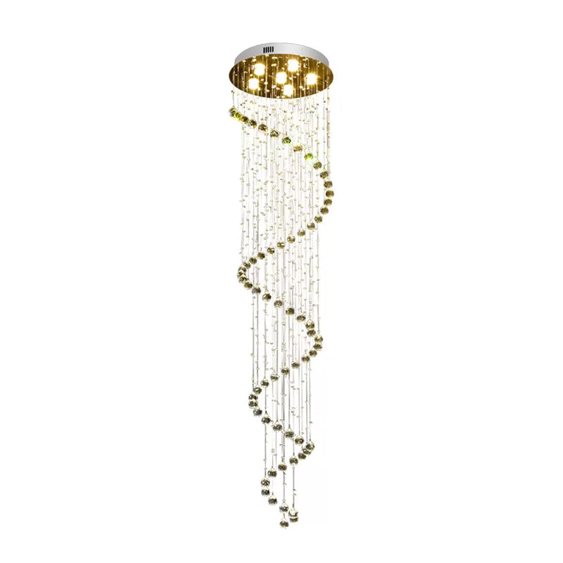 Cut Crystal Spiral Flushmount Lighting Modern 1/3/6-Head Ceiling Flush Light in Stainless Steel for Living Room Clearhalo 'Ceiling Lights' 'Close To Ceiling Lights' 'Close to ceiling' 'Flush mount' Lighting' 2009867
