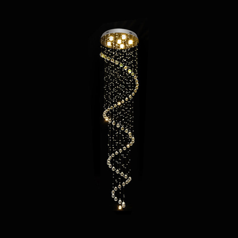 Cut Crystal Spiral Flushmount Lighting Modern 1/3/6-Head Ceiling Flush Light in Stainless Steel for Living Room Clearhalo 'Ceiling Lights' 'Close To Ceiling Lights' 'Close to ceiling' 'Flush mount' Lighting' 2009868