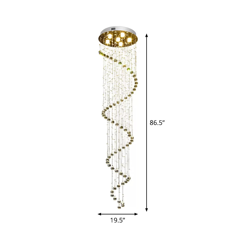 Cut Crystal Spiral Flushmount Lighting Modern 1/3/6-Head Ceiling Flush Light in Stainless Steel for Living Room Clearhalo 'Ceiling Lights' 'Close To Ceiling Lights' 'Close to ceiling' 'Flush mount' Lighting' 2009869