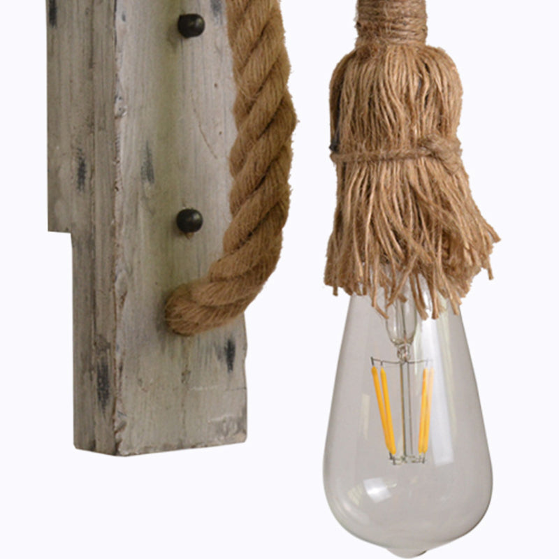 L-Arm Wood Wall Lamp Industrial 1 Head Corridor Wall Lighting Ideas with Rope Cord in Grey Clearhalo 'Industrial wall lights' 'Industrial' 'Middle century wall lights' 'Rustic wall lights' 'Tiffany' 'Wall Lamps & Sconces' 'Wall Lights' Lighting' 2010454