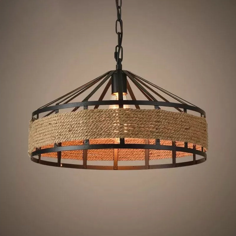 1 Light Pendant Light Kit Industrial Dining Room Rope Hanging Lamp with Barn Metal Shade in Black Clearhalo 'Art Deco Pendants' 'Black' 'Cast Iron' 'Ceiling Lights' 'Ceramic' 'Crystal' 'Industrial Pendants' 'Industrial' 'Metal' 'Middle Century Pendants' 'Pendant Lights' 'Pendants' 'Rustic Pendants' 'Tiffany' Lighting' 2010495