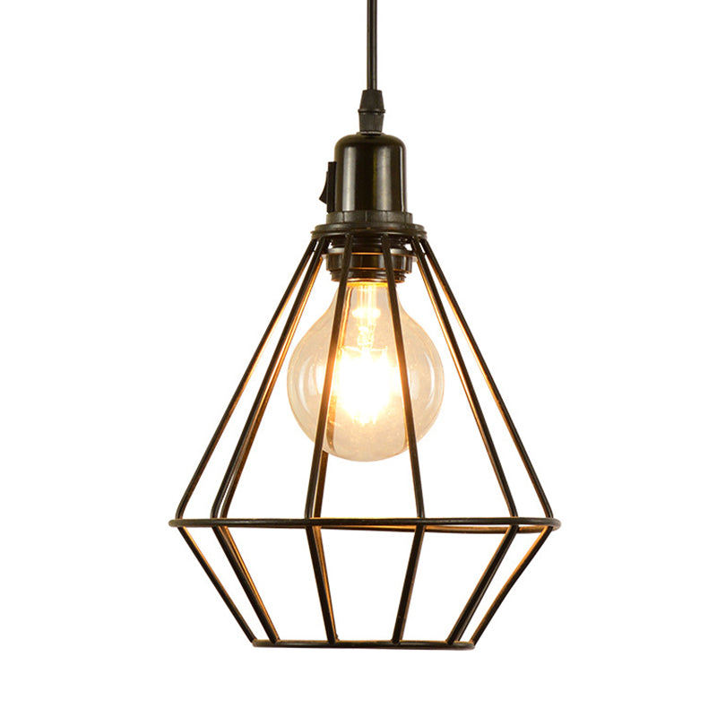 Diamond Cage Dining Room Pendant Lighting Warehouse Metal 1 Light Black Pendulum Light Clearhalo 'Art Deco Pendants' 'Black' 'Cast Iron' 'Ceiling Lights' 'Ceramic' 'Crystal' 'Industrial Pendants' 'Industrial' 'Metal' 'Middle Century Pendants' 'Pendant Lights' 'Pendants' 'Rustic Pendants' 'Tiffany' Lighting' 2010511
