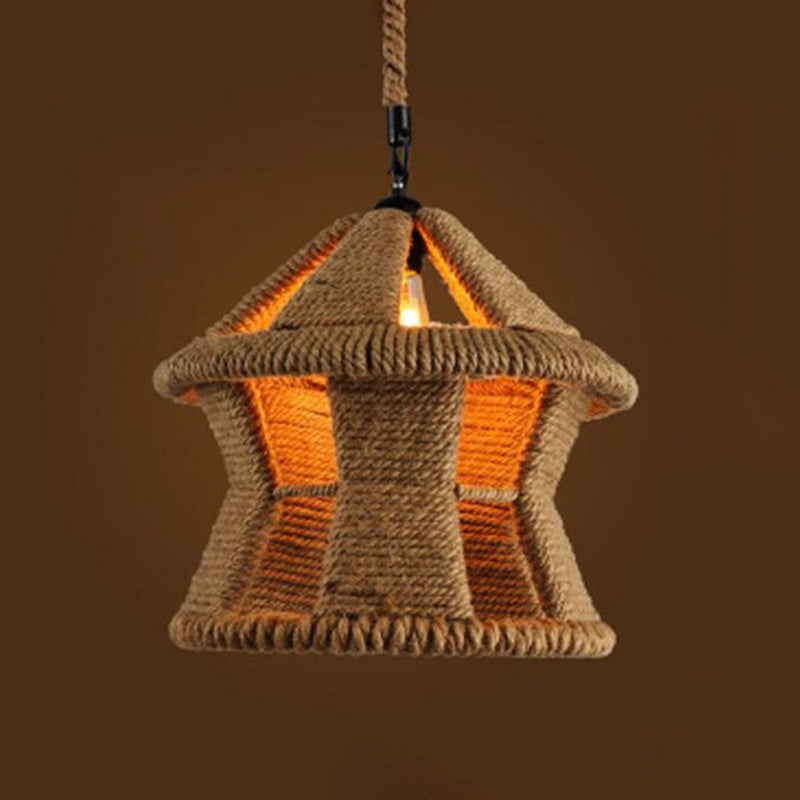 1 Light Geometric Pendant Light Kit Industrial Beige Natural Rope Hanging Lighting for Dining Room Beige A Clearhalo 'Art Deco Pendants' 'Cast Iron' 'Ceiling Lights' 'Ceramic' 'Crystal' 'Industrial Pendants' 'Industrial' 'Metal' 'Middle Century Pendants' 'Pendant Lights' 'Pendants' 'Tiffany' Lighting' 2010529