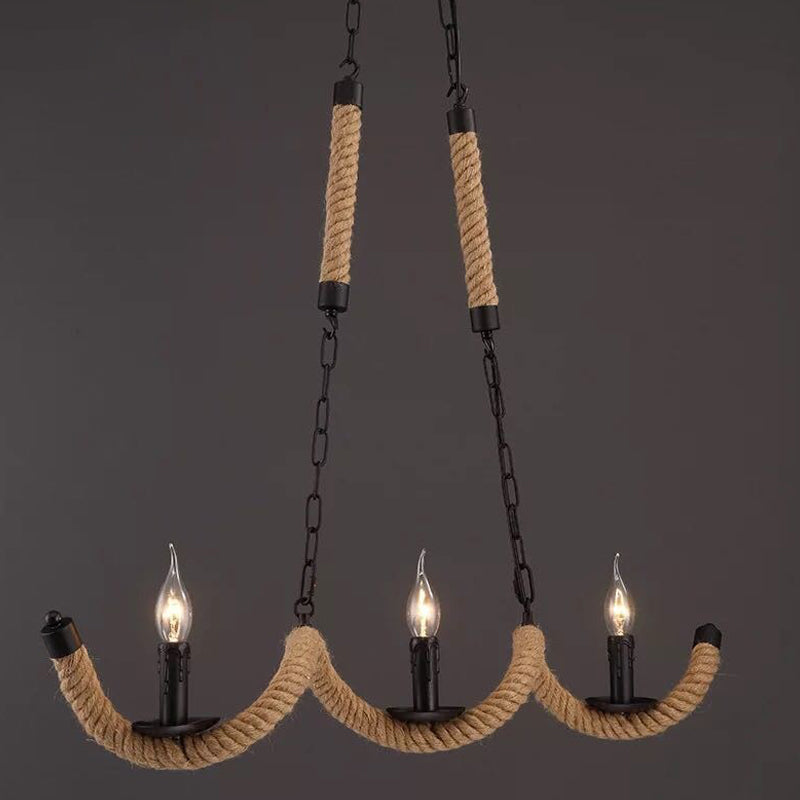 Rope Twisting Island Light Fixture Factory 3 Bulbs Restaurant Pendant Lighting with Candle Design in Black Clearhalo 'Ceiling Lights' 'Island Lights' Lighting' 2010544