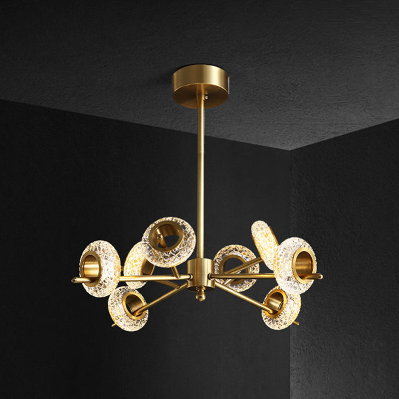 8/12/18-Head Circlet Chandelier Light Post-Modern Brass Carved Crystal Hanging Pendant for Living Room Clearhalo 'Ceiling Lights' 'Chandeliers' 'Modern Chandeliers' 'Modern' Lighting' 2010657