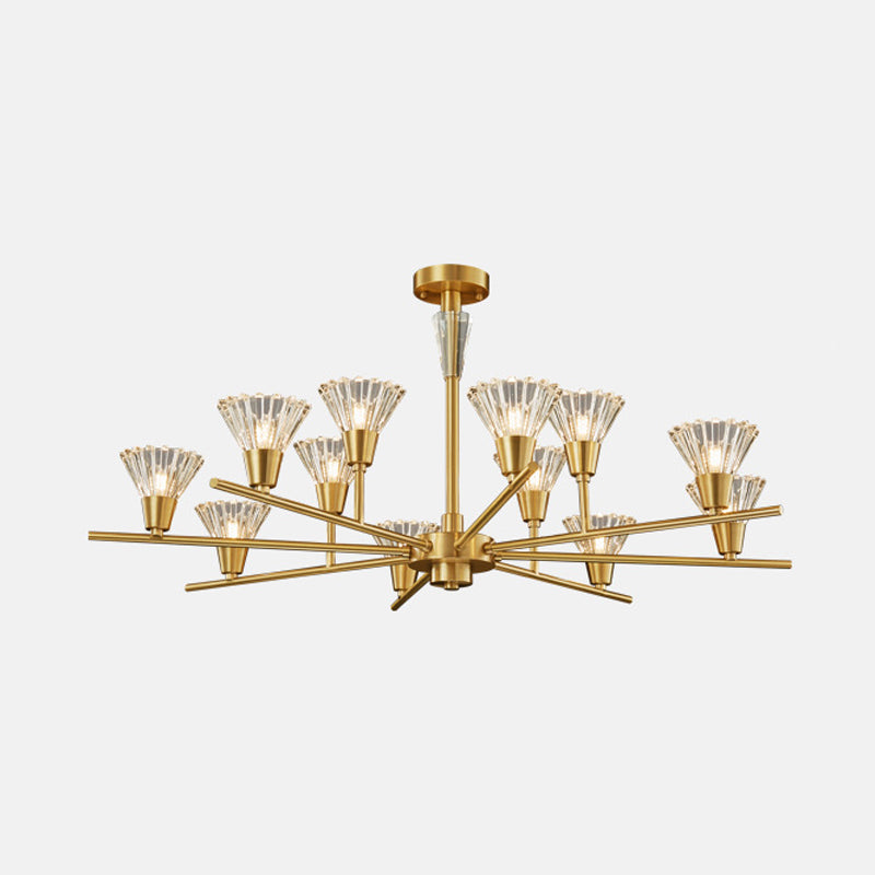 Brass Flower-Like Pendant Light Fixture Modern Clear Glass 6/8/12 Heads Living Room Up Chandelier Clearhalo 'Ceiling Lights' 'Chandeliers' 'Modern Chandeliers' 'Modern' Lighting' 2010673