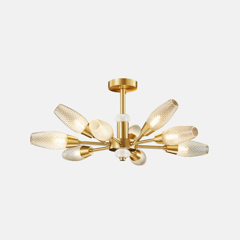 Brass Tulip Hanging Lamp Modern Lattice Glass 9/12/15-Light Living Room Ceiling Chandelier 9 Brass Clearhalo 'Ceiling Lights' 'Chandeliers' 'Modern Chandeliers' 'Modern' Lighting' 2010712